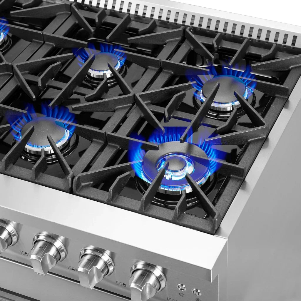 Forno Galiano 48-Inch Freestanding All-Gas Range with Double Oven, 6.58 cu. ft., Left-Swing Door, Stainless Steel (FFSGS6444-48)