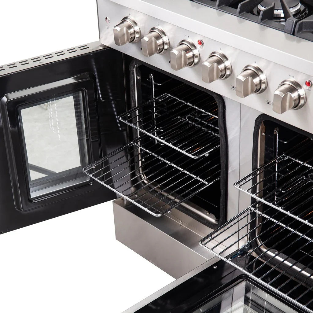 Forno Galiano 48-Inch Freestanding All-Gas Range with Double Oven, 6.58 cu. ft., Left-Swing Door, Stainless Steel (FFSGS6444-48)