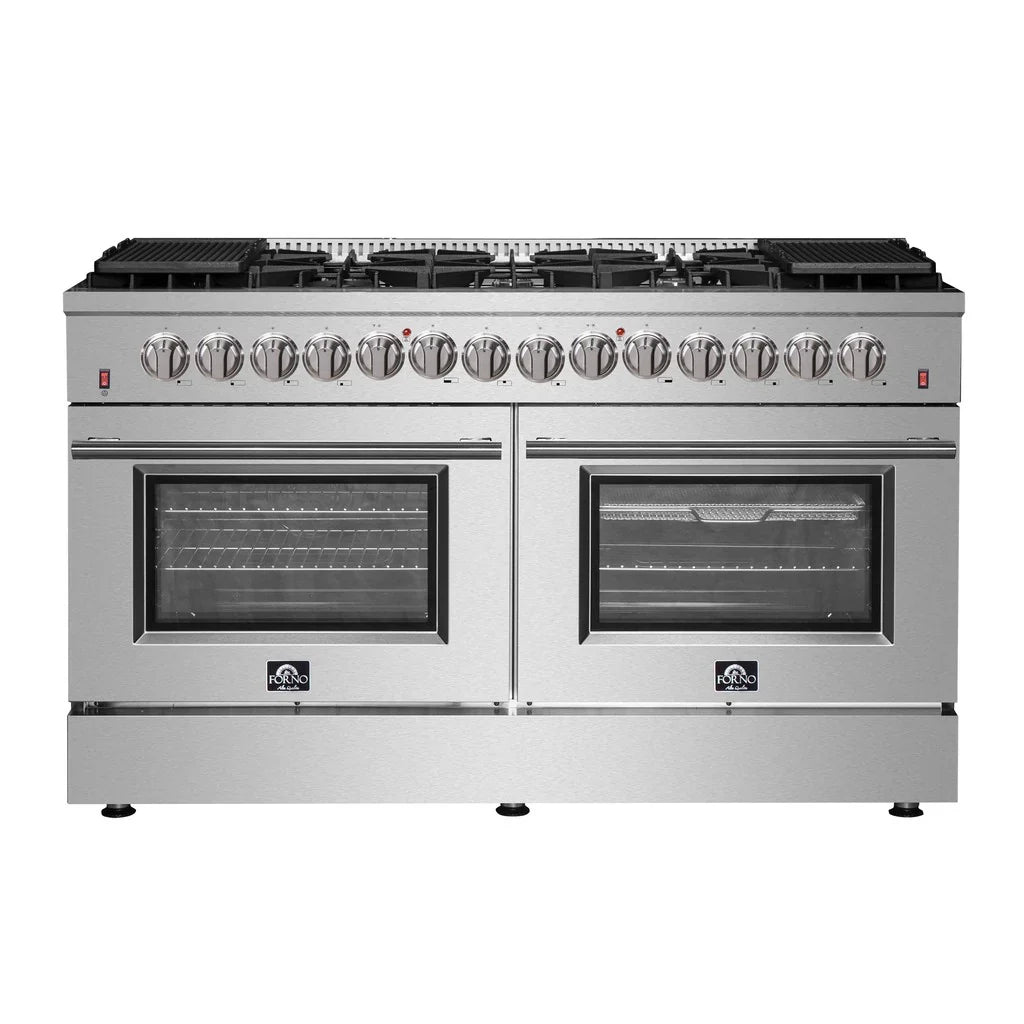 Forno Galiano 60-Inch Freestanding Dual Fuel Range with Double Oven, 8.64 cu. ft., Stainless Steel with Gold Accents (FFSGS6156-60)