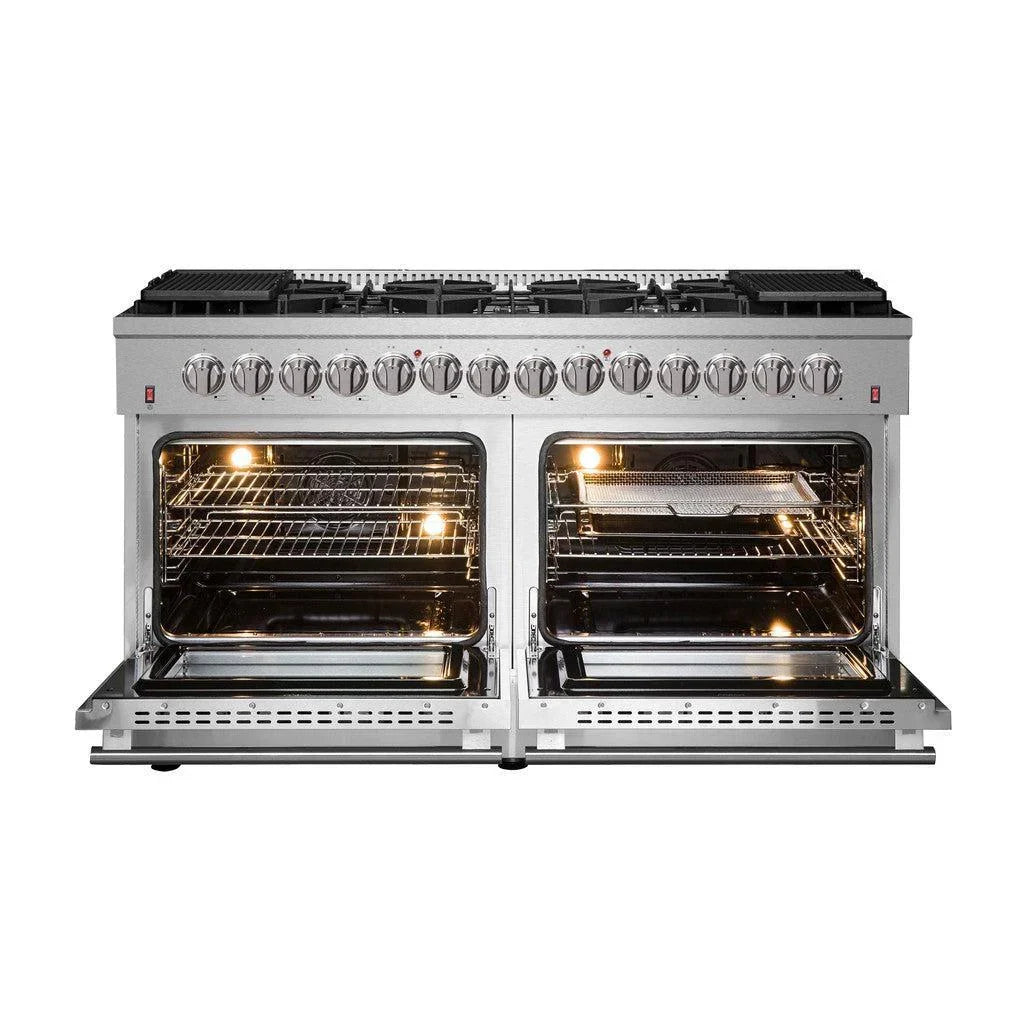 Forno Galiano 60-Inch Freestanding Dual Fuel Range with Double Oven, 8.64 cu. ft., Stainless Steel with Gold Accents (FFSGS6156-60)