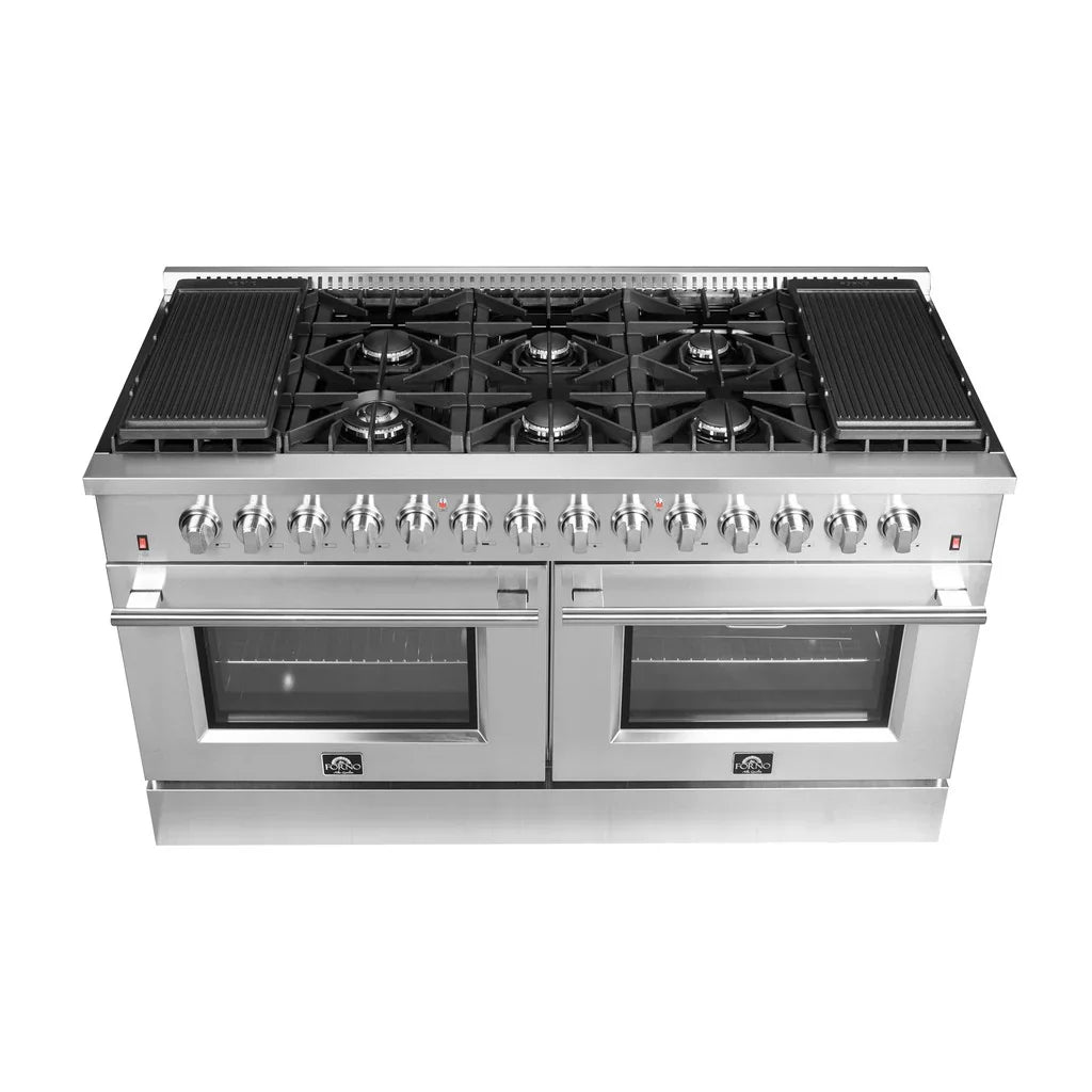 Forno Galiano 60-Inch Freestanding Dual Fuel Range with Double Oven, 8.64 cu. ft., Stainless Steel with Gold Accents (FFSGS6156-60)