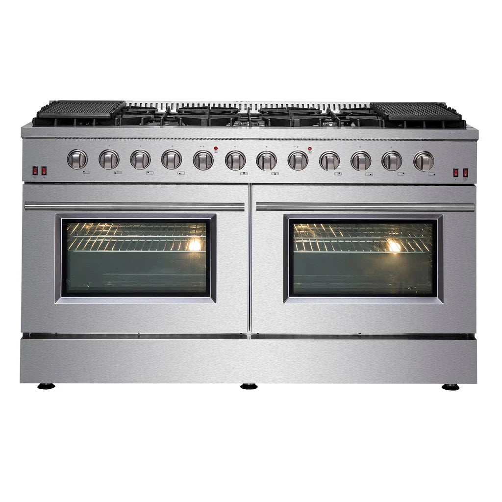 Forno Galiano 60-Inch Freestanding All-Gas Range with Double Gas Oven, 6.58 cu. ft., Stainless Steel with Gold Accents (FFSGS6244-60)