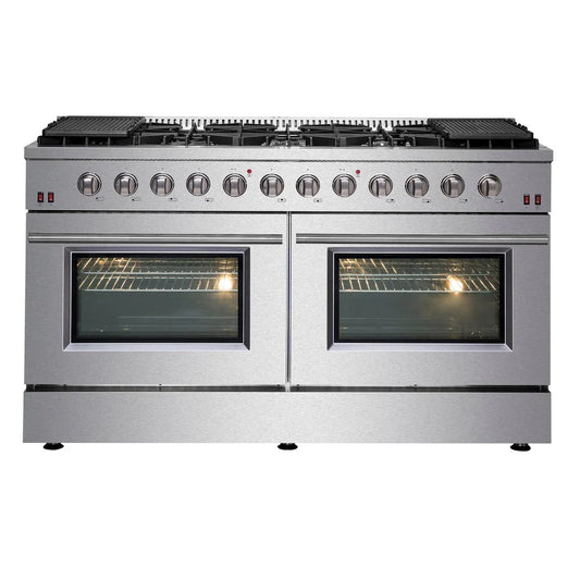 Forno Galiano 60-Inch Freestanding All-Gas Range with Double Gas Oven, 6.58 cu. ft., Stainless Steel with Gold Accents (FFSGS6244-60)