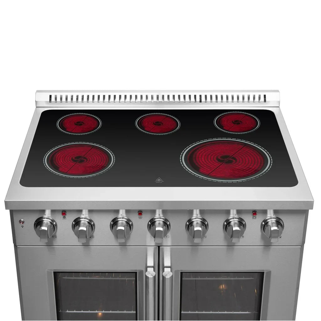 Forno Galiano 36-Inch Freestanding Electric Range with French Door Oven, 5.36 cu. ft., Stainless Steel (FFSEL6917-36)