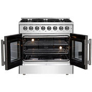 Forno Galiano 36-Inch Freestanding Dual Fuel Range with Gas Cooktop and Electric French Door Oven, 5.36 cu. ft., Stainless Steel (FFSGS6356-36)