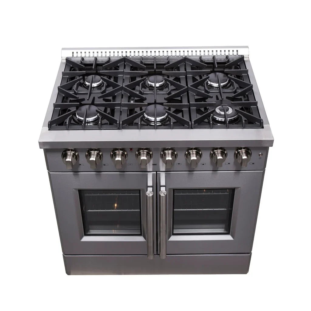 Forno Galiano 36-Inch Freestanding Dual Fuel Range with Gas Cooktop and Electric French Door Oven, 5.36 cu. ft., Stainless Steel (FFSGS6356-36)