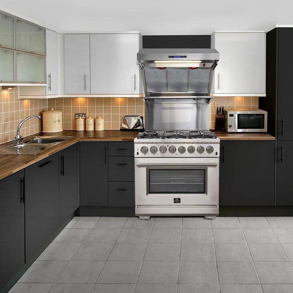 Forno Capriasca 36-Inch Freestanding Dual Fuel Range, 5.36 Cu. Ft., Stainless Steel (FFSGS6187-36)