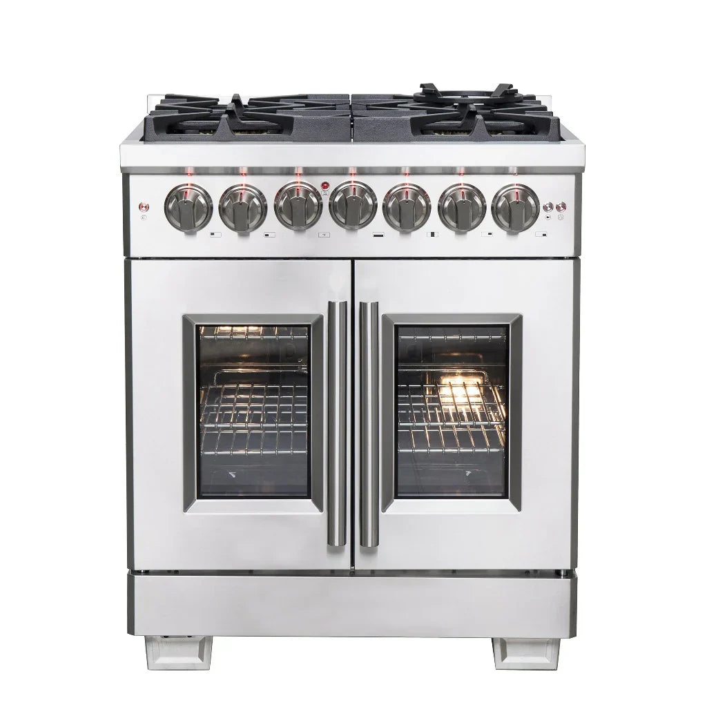 Forno Capriasca 30 in. 4.32 cu. ft. French Door Freestanding Dual Fuel Range with Gas Cooktop and Electric Oven in Stainless Steel (FFSGS6387-30)
