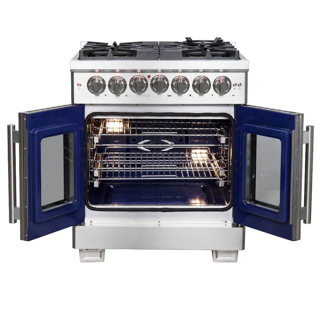 Forno Capriasca 30 in. 4.32 cu. ft. French Door Freestanding Dual Fuel Range with Gas Cooktop and Electric Oven in Stainless Steel (FFSGS6387-30)