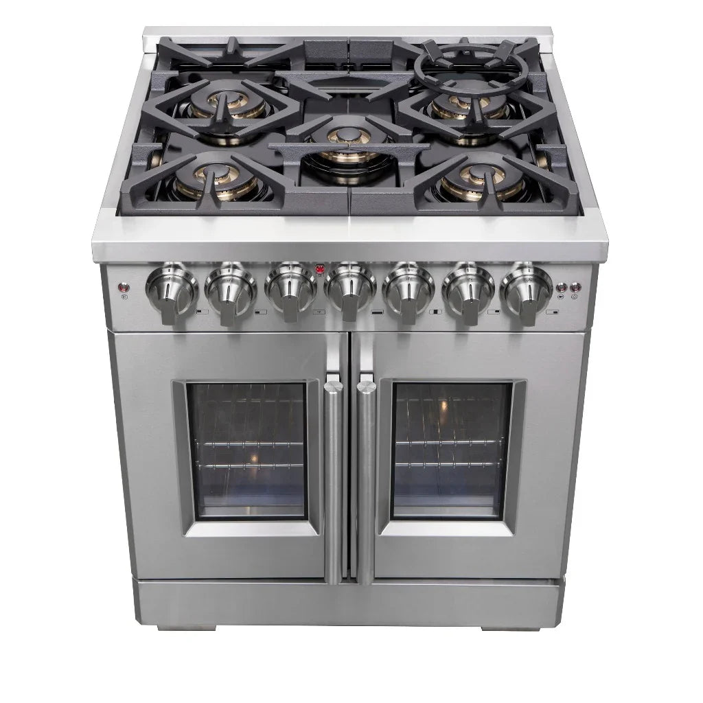 Forno Capriasca 30 in. 4.32 cu. ft. French Door Freestanding Dual Fuel Range with Gas Cooktop and Electric Oven in Stainless Steel (FFSGS6387-30)