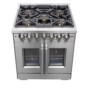 Forno Capriasca 30 in. 4.32 cu. ft. French Door Freestanding Dual Fuel Range with Gas Cooktop and Electric Oven in Stainless Steel (FFSGS6387-30)