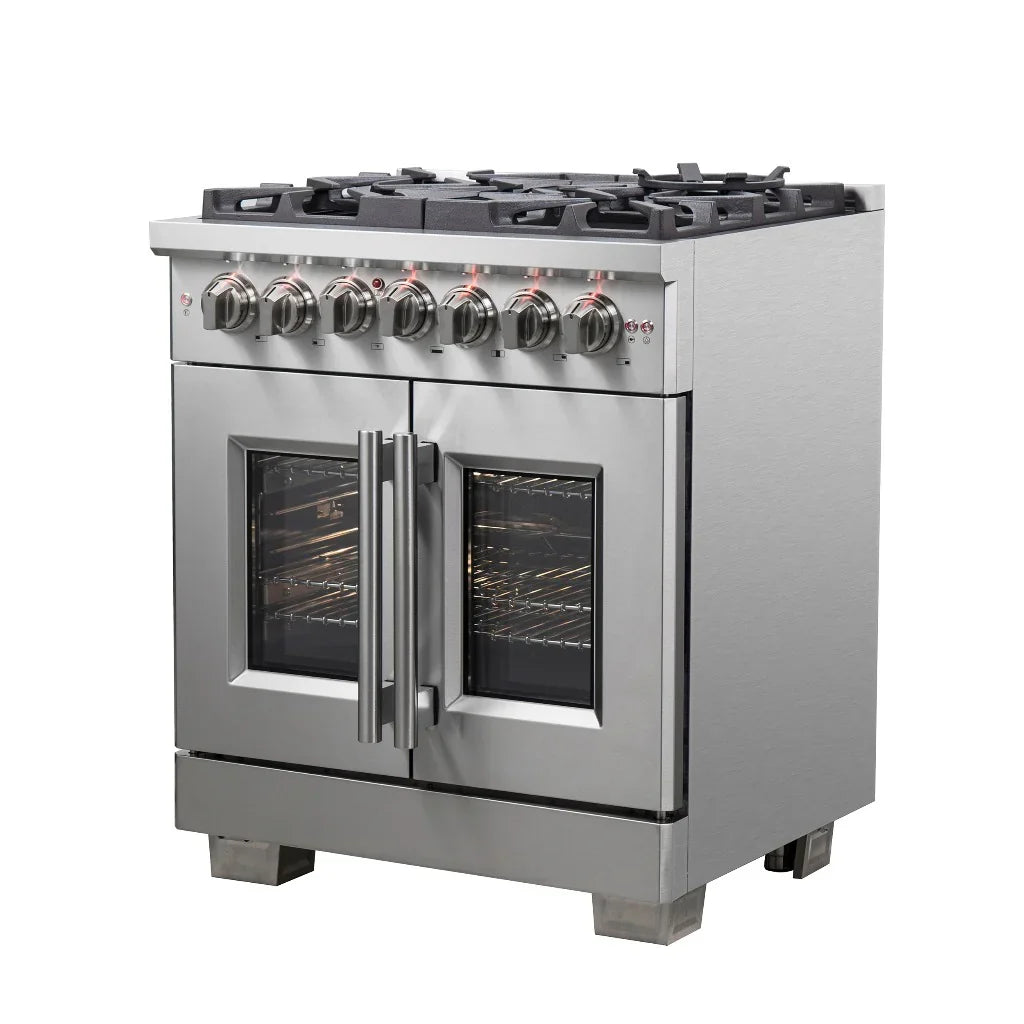 Forno Capriasca 30 in. 4.32 cu. ft. French Door Freestanding Dual Fuel Range with Gas Cooktop and Electric Oven in Stainless Steel (FFSGS6387-30)