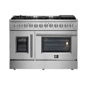 Forno Galiano 48-Inch Freestanding Dual Fuel Range with Gas Cooktop, Double Electric Oven, 6.58 cu. ft., Left Swing Door, Stainless Steel (FFSGS6356-48)