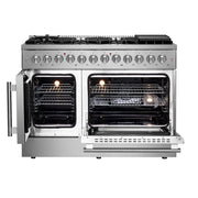 Forno Galiano 48-Inch Freestanding Dual Fuel Range with Gas Cooktop, Double Electric Oven, 6.58 cu. ft., Left Swing Door, Stainless Steel (FFSGS6356-48)