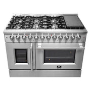 Forno Galiano 48-Inch Freestanding Dual Fuel Range with Gas Cooktop, Double Electric Oven, 6.58 cu. ft., Left Swing Door, Stainless Steel (FFSGS6356-48)