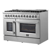 Forno Galiano 48-Inch Freestanding Dual Fuel Range with Gas Cooktop, Double Electric Oven, 6.58 cu. ft., Left Swing Door, Stainless Steel (FFSGS6356-48)