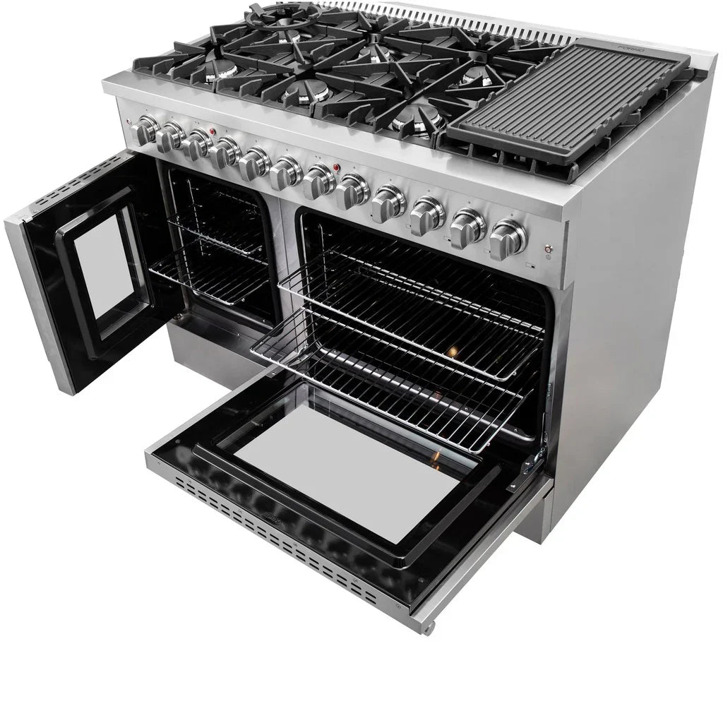 Forno Galiano 48-Inch Freestanding Dual Fuel Range with Gas Cooktop, Double Electric Oven, 6.58 cu. ft., Left Swing Door, Stainless Steel (FFSGS6356-48)