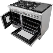 Forno Galiano 48-Inch Freestanding Dual Fuel Range with Gas Cooktop, Double Electric Oven, 6.58 cu. ft., Left Swing Door, Stainless Steel (FFSGS6356-48)