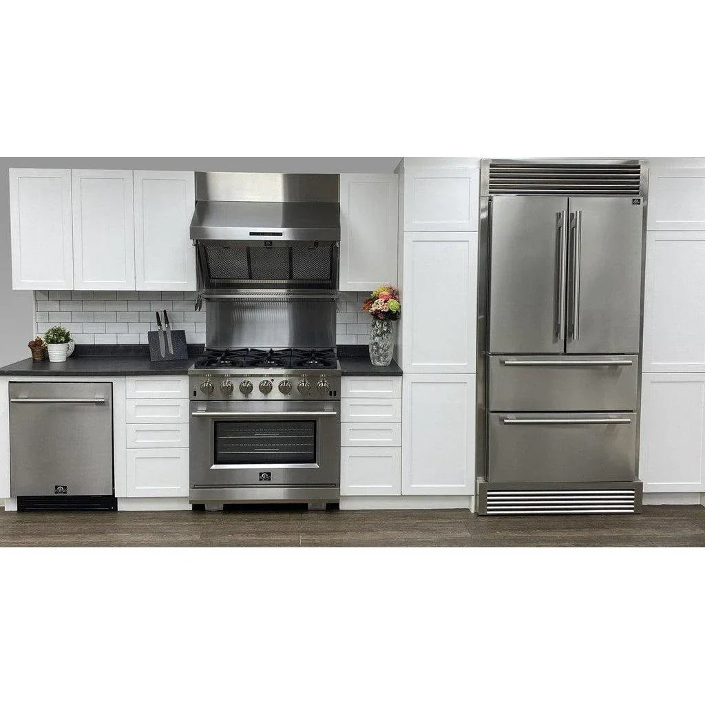 Forno Moena 36-Inch Counter-Depth French Door Refrigerator, 19 cu. ft., Stainless Steel with Decorative Grill Trim Kit (Model FFRBI1820-40SG)