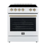 Forno Leonardo Espresso 30-Inch Electric Range, 5.0 cu. ft., White, Antique Brass Handles (Model FFSEL6012-30WHT)