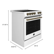 Forno Leonardo Espresso 30-Inch Electric Range, 5.0 cu. ft., White, Antique Brass Handles (Model FFSEL6012-30WHT)