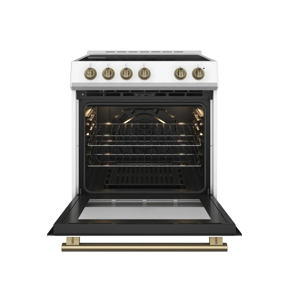 Forno Leonardo Espresso 30-Inch Electric Range, 5.0 cu. ft., White, Antique Brass Handles (Model FFSEL6012-30WHT)