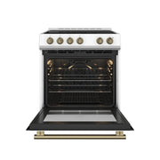 Forno Leonardo Espresso 30-Inch Electric Range, 5.0 cu. ft., White, Antique Brass Handles (Model FFSEL6012-30WHT)