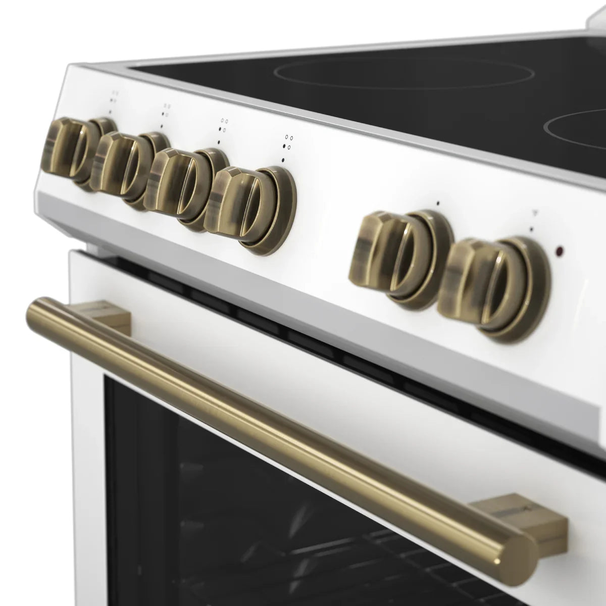 Forno Leonardo Espresso 30-Inch Electric Range, 5.0 cu. ft., White, Antique Brass Handles (Model FFSEL6012-30WHT)