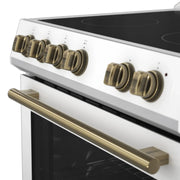 Forno Leonardo Espresso 30-Inch Electric Range, 5.0 cu. ft., White, Antique Brass Handles (Model FFSEL6012-30WHT)