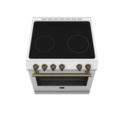 Forno Leonardo Espresso 30-Inch Electric Range, 5.0 cu. ft., White, Antique Brass Handles (Model FFSEL6012-30WHT)
